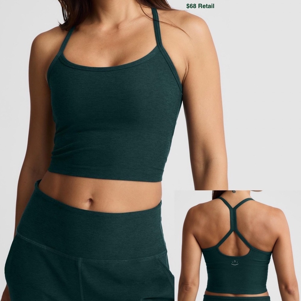 BEYOND YOGA Spacedye Slim Racerback Cropped Tank Top XL Green Medium Support UV+